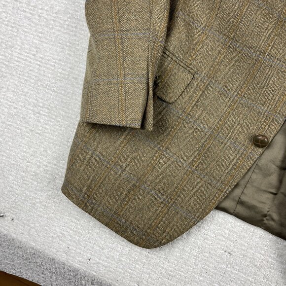 VTG ROY ROBSON Germany Made elbow patches Wool Blazer Plaid Golden Brown Read* - Picture 5 of 16